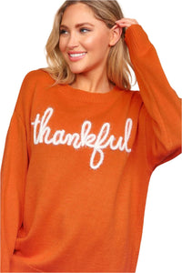 Thanksgiving Full Size Metallic Glitter Embroidery Sweater