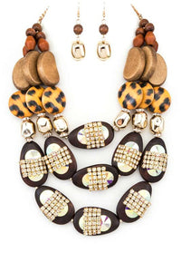 Mix Media Leopard Gold Tone Necklace Set