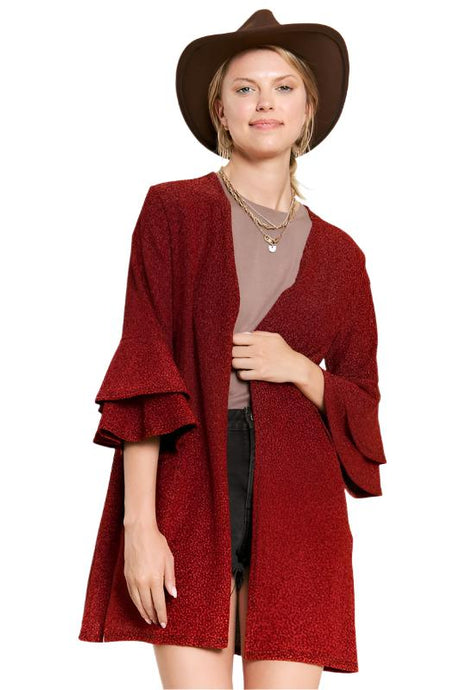 Glitter bell sleeve kimono cardigan