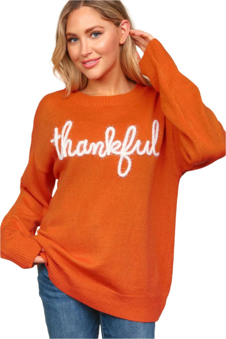 Thanksgiving Full Size Metallic Glitter Embroidery Sweater