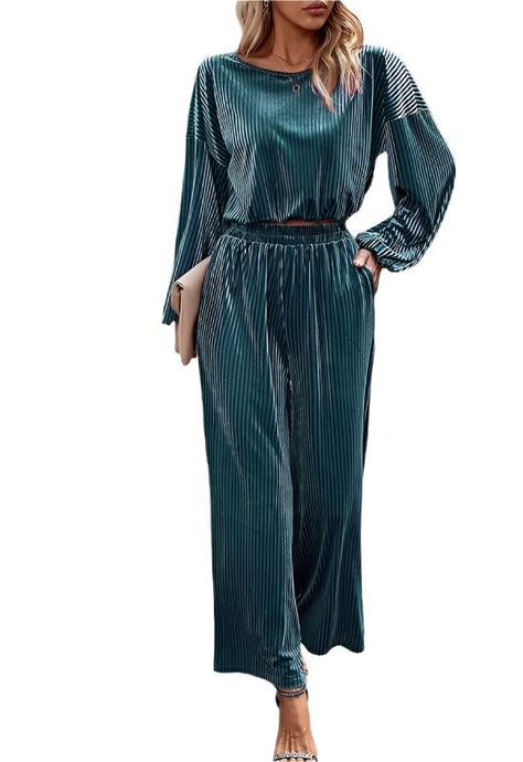 Ribbed Velvet Two-Piece Pant Set