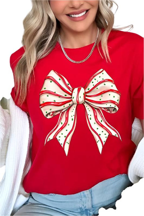 Christmas Tree Cake Bow Graphic Tee