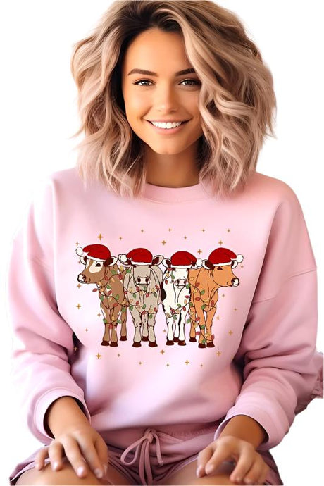 Christmas Cows Graphic Fleece Sweatshirts