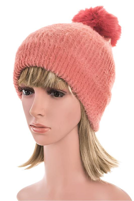 Mohair Faux Fur Pom Soft Beanie