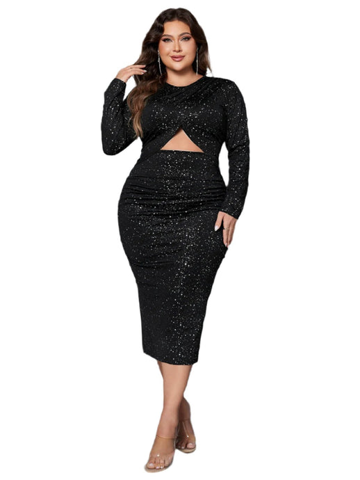 Honey Plus Size Cutout Slit Round Neck Long Sleeve Dress