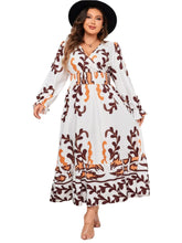 Load image into Gallery viewer, Honey Plus Size Printed Surplice Flounce Sleeve Dress