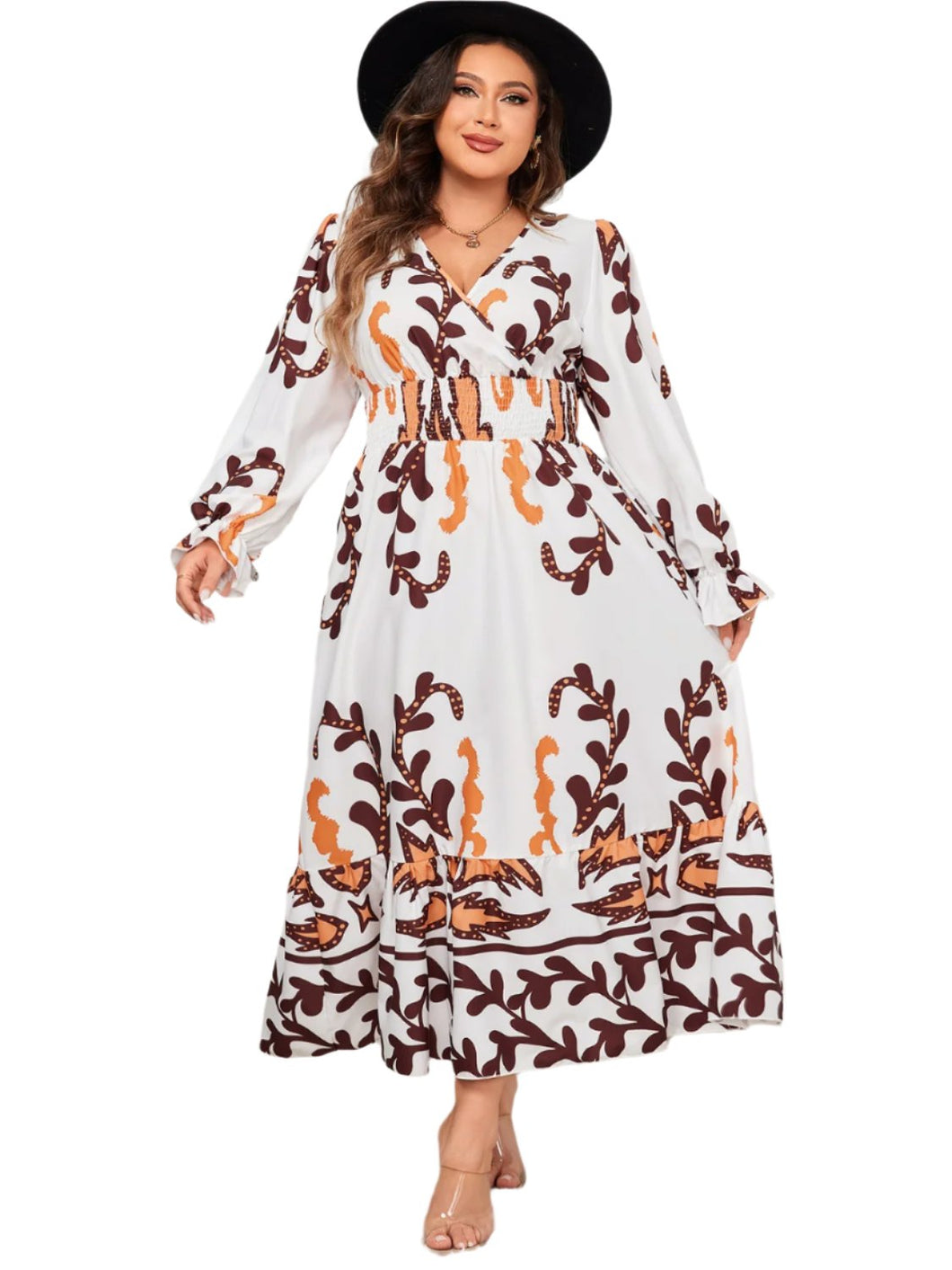 Honey Plus Size Printed Surplice Flounce Sleeve Dress