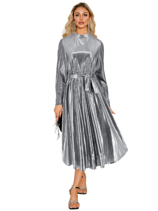 Tie Waist Long Sleeve Midi Dress