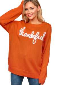 Thanksgiving Full Size Metallic Glitter Embroidery Sweater