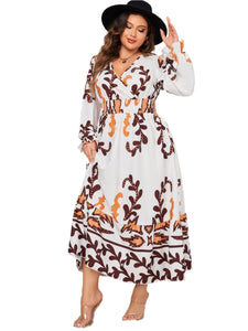 Honey Plus Size Printed Surplice Flounce Sleeve Dress