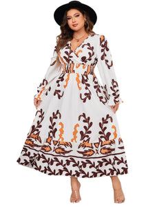 Honey Plus Size Printed Surplice Flounce Sleeve Dress