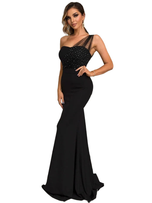 Rhinestone One-Shoulder Formal Dress